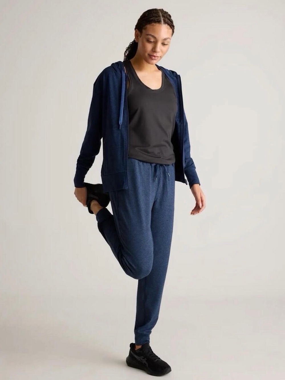 Quince Flowknit Mid-Rise Jogger Pant in Heather Navy Size XS